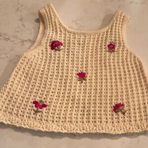 Zara Kids Cream Knit Tank with Pink Embroidery NWT